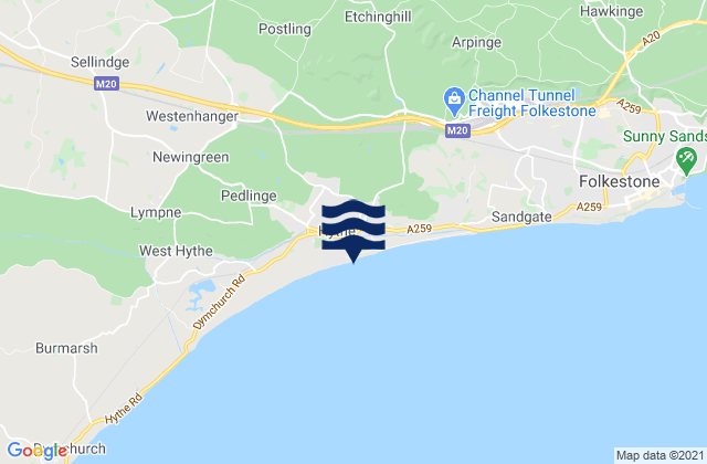 Mapa da tábua de marés em Hythe, United Kingdom