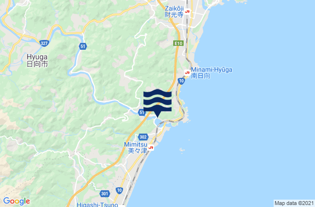 Mapa da tábua de marés em Hyūga-shi, Japan