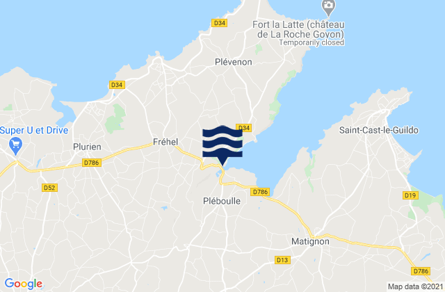 Mapa da tábua de marés em Hénanbihen, France