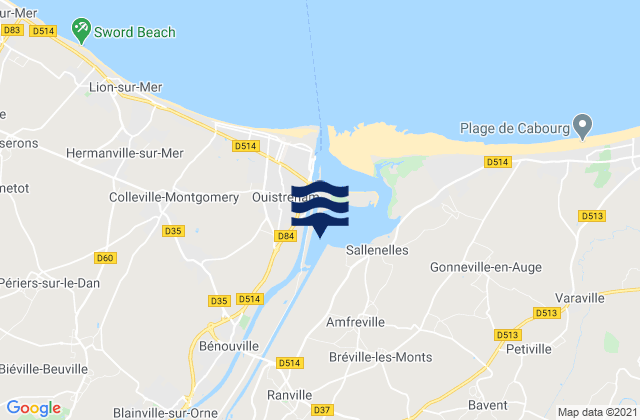 Mapa da tábua de marés em Hérouvillette, France
