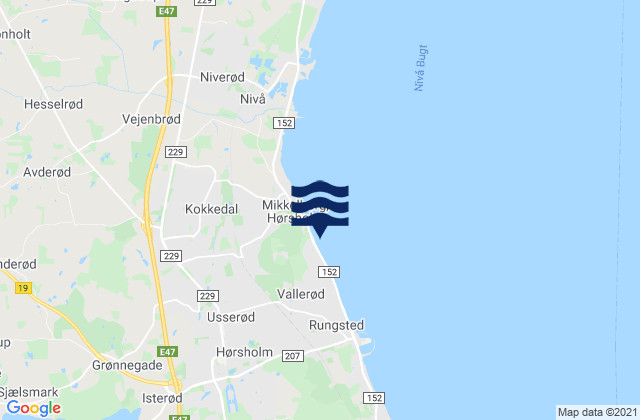 Mapa da tábua de marés em Hørsholm, Denmark