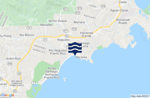Mapa da tábua de marés em Húcares Barrio, Puerto Rico