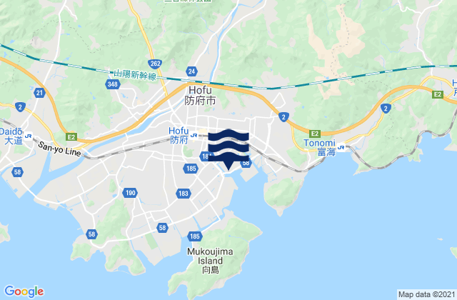 Mapa da tábua de marés em Hōfu, Japan