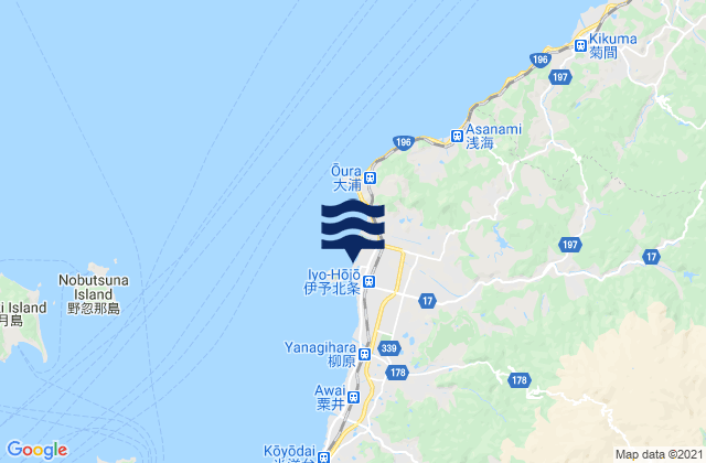 Mapa da tábua de marés em Hōjō, Japan