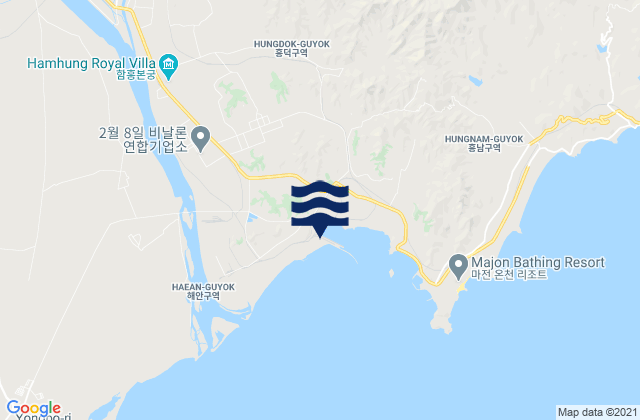 Mapa da tábua de marés em Hŭngnam, North Korea