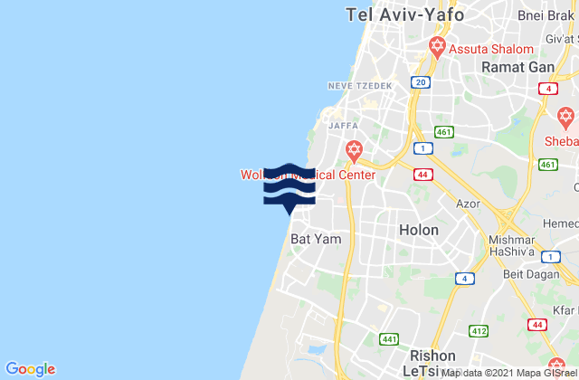 Mapa da tábua de marés em H̱olon, Israel