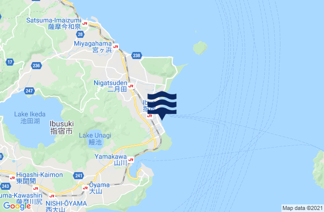 Mapa da tábua de marés em Ibusuki, Japan