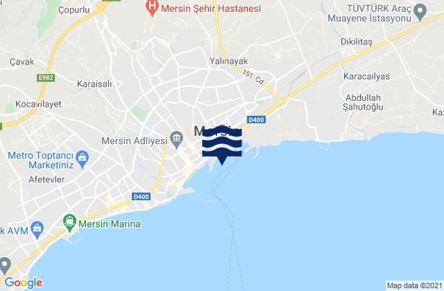Mapa da tábua de marés em Icel, Turkey