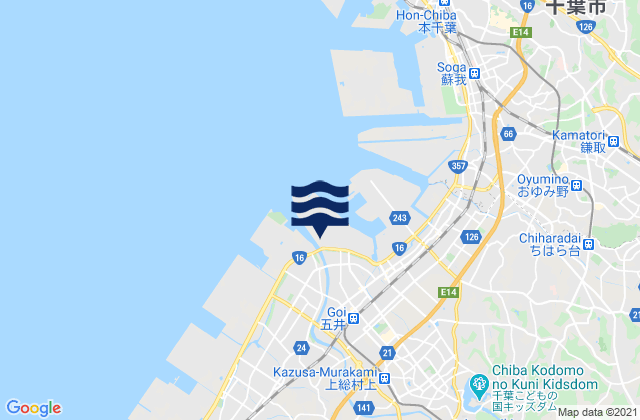 Mapa da tábua de marés em Ichihara, Japan