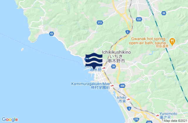 Mapa da tábua de marés em Ichikikushikino Shi, Japan