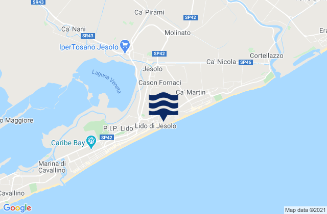 Mapa da tábua de marés em Iesolo, Italy
