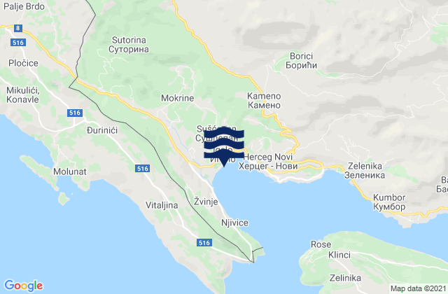 Mapa da tábua de marés em Igalo, Montenegro