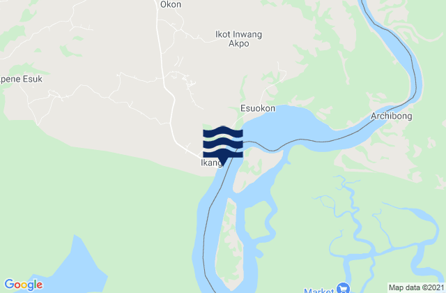 Mapa da tábua de marés em Ikang, Nigeria