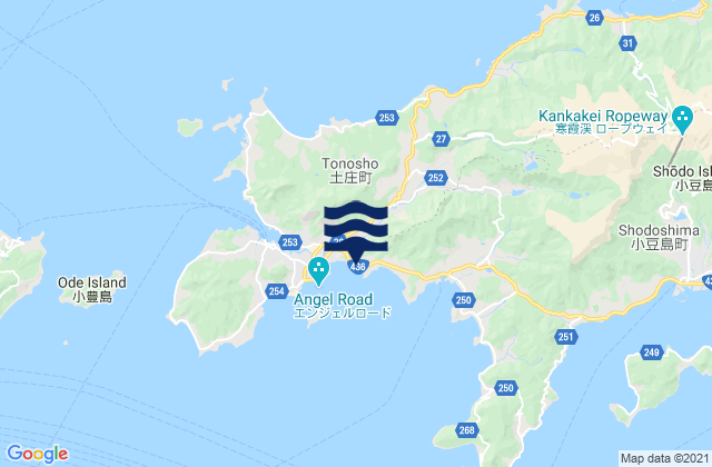 Mapa da tábua de marés em Ikeda Wan Shodo Shima, Japan