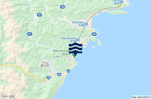 Mapa da tábua de marés em Ikumihama, Japan