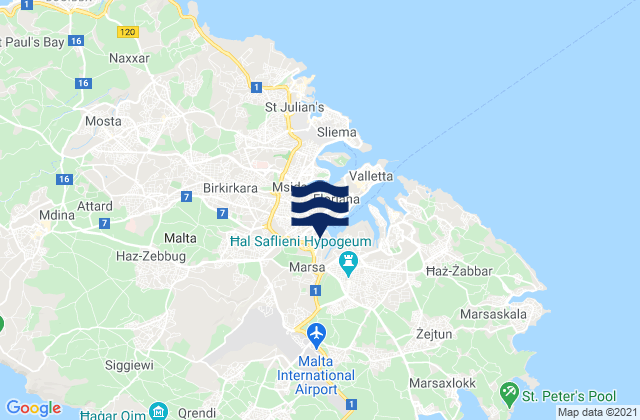 Mapa da tábua de marés em Il-Marsa, Malta
