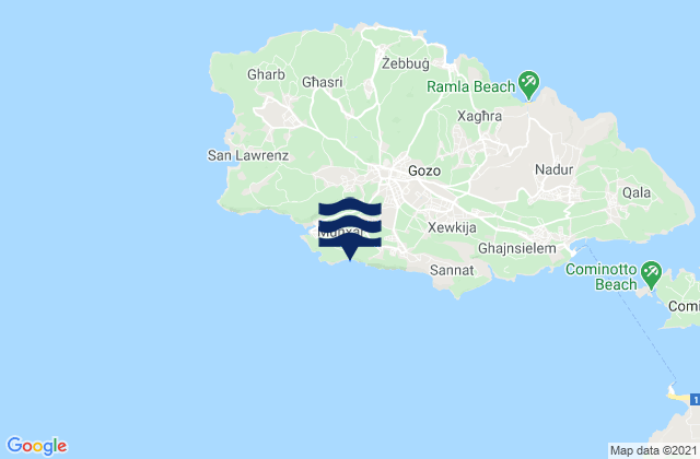 Mapa da tábua de marés em Il-Munxar, Malta
