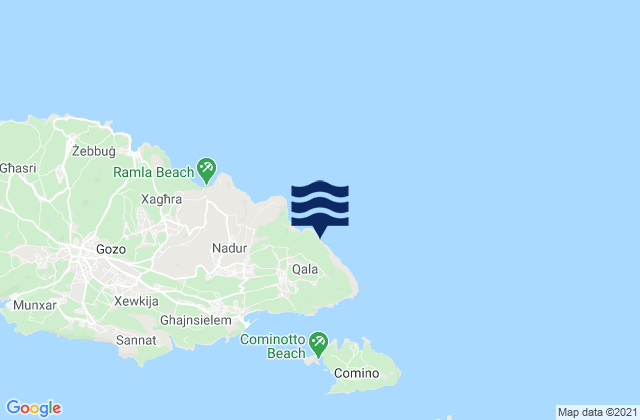 Mapa da tábua de marés em Il-Qala, Malta