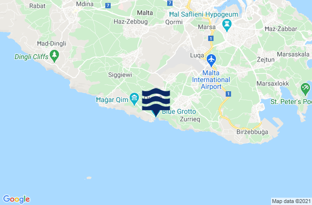 Mapa da tábua de marés em Il-Qrendi, Malta