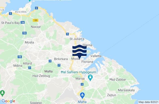 Mapa da tábua de marés em Il-Ħamrun, Malta
