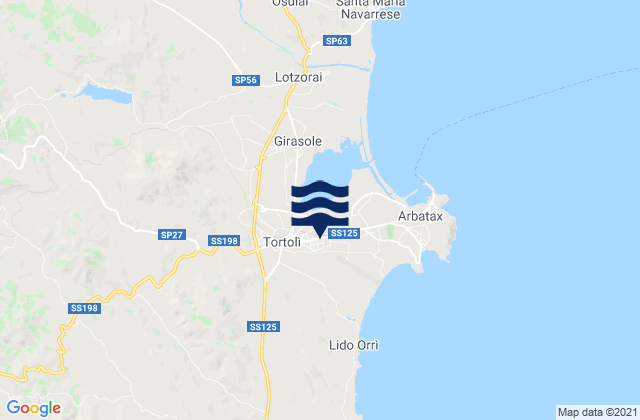 Mapa da tábua de marés em Ilbono, Italy