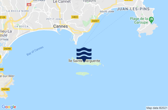 Mapa da tábua de marés em Ile Ste Marguerite, France