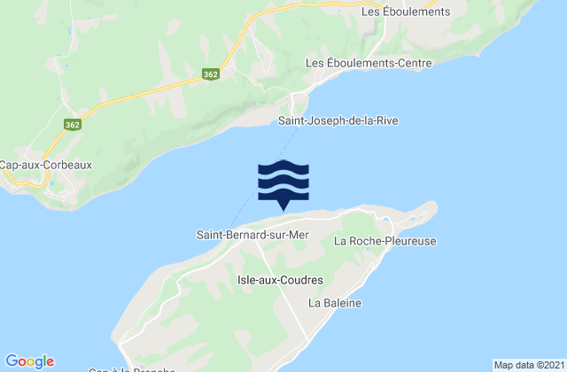 Mapa da tábua de marés em Ile aux Coudres, Canada