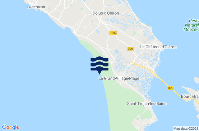 Mapa da tábua de marés em Ile d'Oleron - Vert Bois/Les Allassins, France