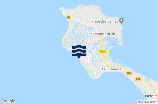 Mapa da tábua de marés em Ile de Noirmoutier, France