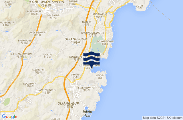Mapa da tábua de marés em Ilgwang, South Korea