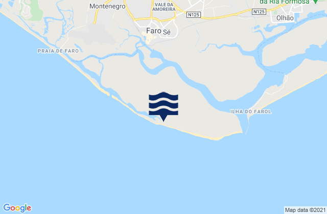 Mapa da tábua de marés em Ilha Deserta, Portugal