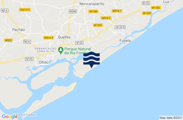 Mapa da tábua de marés em Ilha da Armona, Portugal
