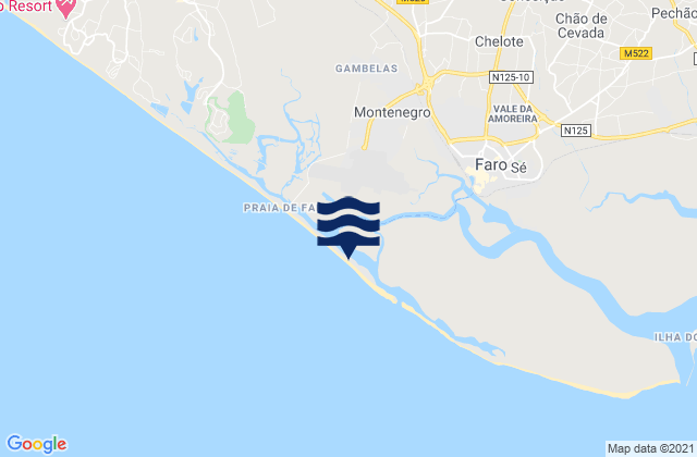 Mapa da tábua de marés em Ilha de Faro, Portugal