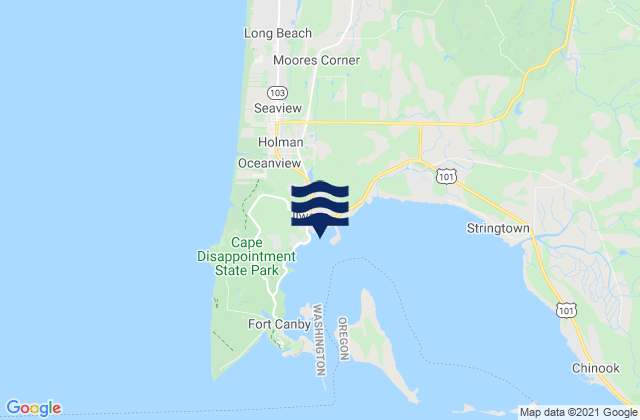 Mapa da tábua de marés em Ilwaco Baker Bay Wash., United States
