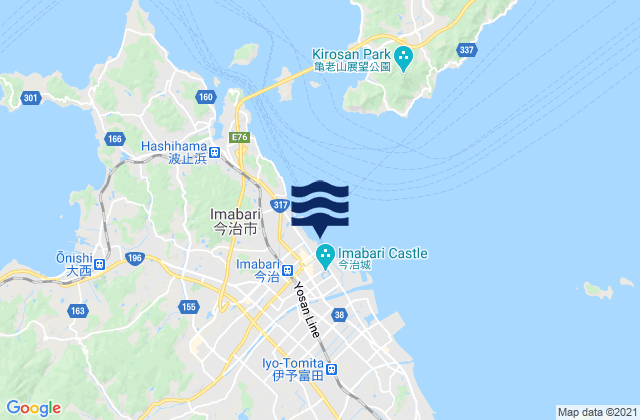 Mapa da tábua de marés em Imabari-shi, Japan