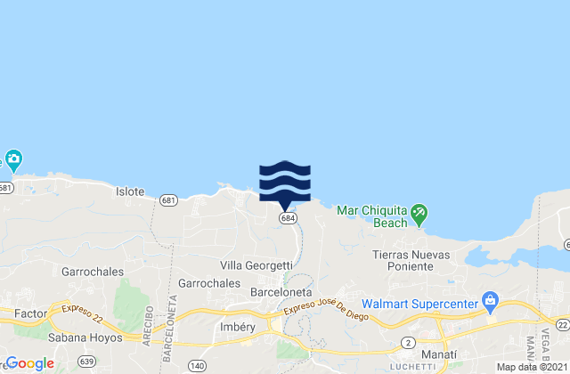 Mapa da tábua de marés em Imbery, Puerto Rico