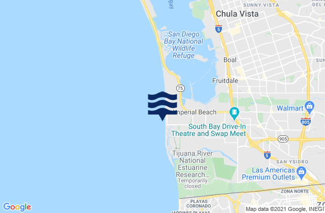 Mapa da tábua de marés em Imperial Beach, Mexico