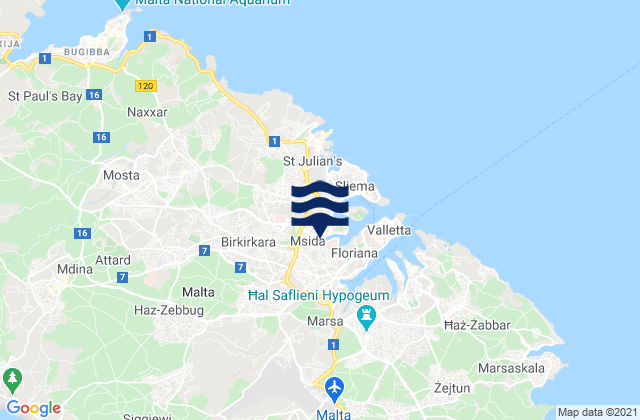 Mapa da tábua de marés em Imsida, Malta