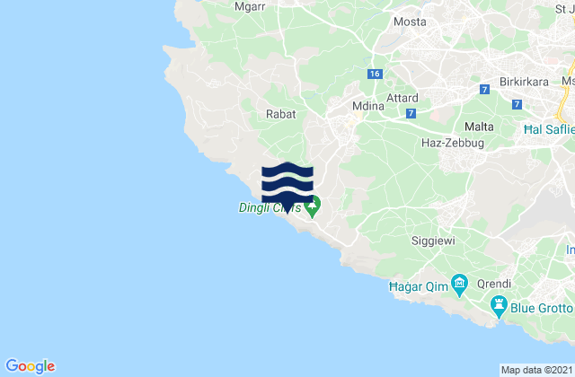 Mapa da tábua de marés em Imtarfa, Malta