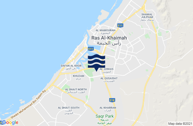 Mapa da tábua de marés em Imārat Ra’s al Khaymah, United Arab Emirates