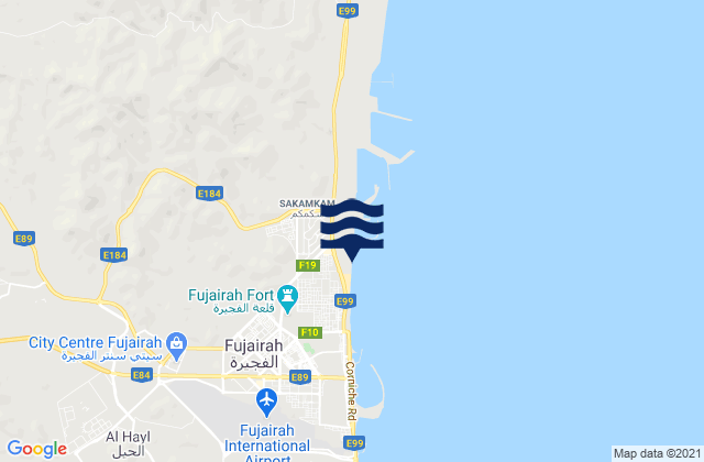 Mapa da tábua de marés em Imārat al Fujayrah, United Arab Emirates