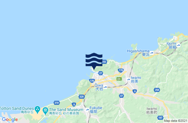 Mapa da tábua de marés em Inaba-Aziro, Japan