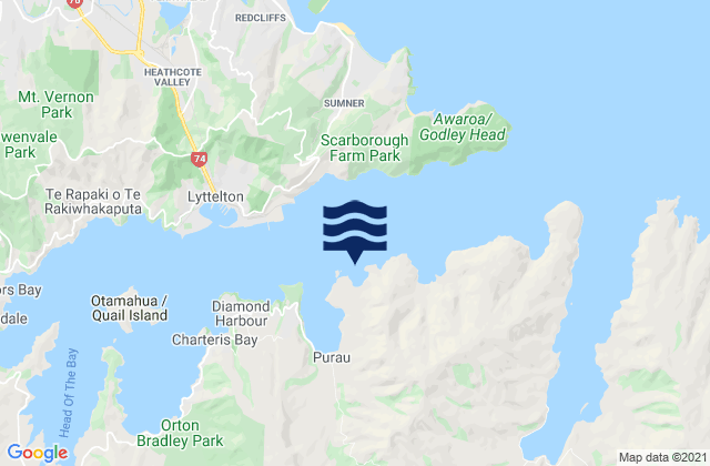 Mapa da tábua de marés em Inainatu/Pile Bay, New Zealand