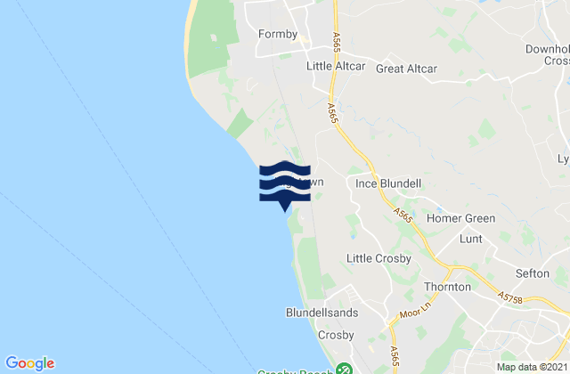 Mapa da tábua de marés em Ince Blundell, United Kingdom