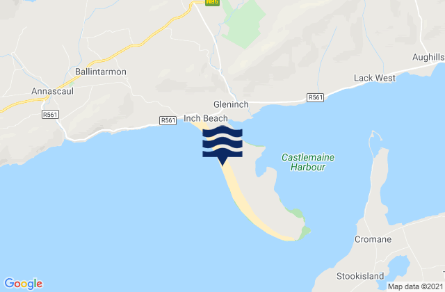 Mapa da tábua de marés em Inch beach, Ireland