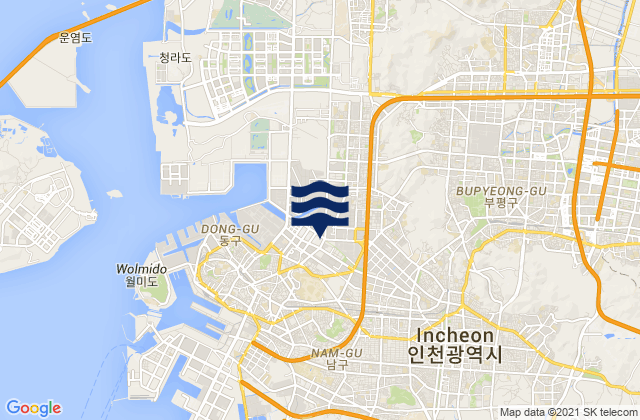 Mapa da tábua de marés em Incheon, South Korea