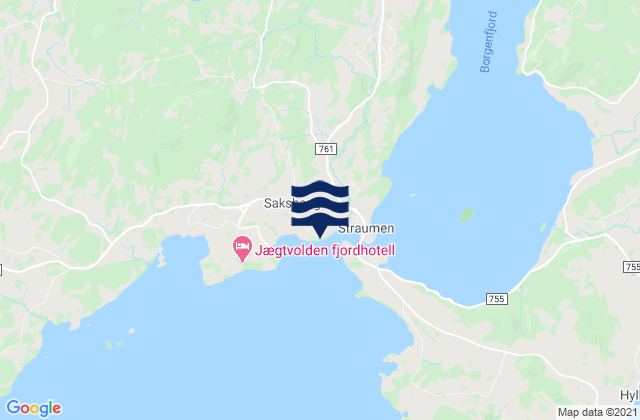 Mapa da tábua de marés em Inderøy, Norway