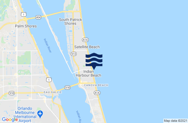 Mapa da tábua de marés em Indian Harbour Beach, United States