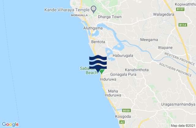 Mapa da tábua de marés em Induruwa, Sri Lanka