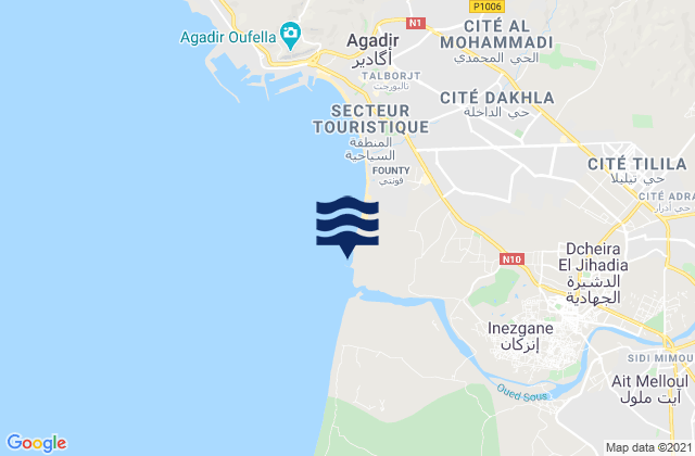 Mapa da tábua de marés em Inezgane, Morocco